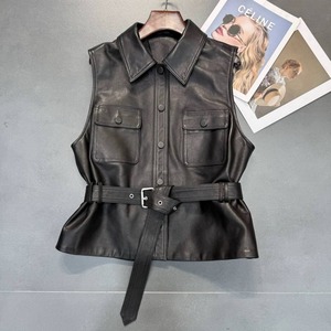 Chaleco de Motocicleta para Mujer de Cuero Genuino, Cuello en V, Resistente al Viento, Ecológico y Transpirable - Product Image 1