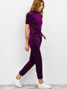 Women's Winter Casual Custom Velour Sporty Tracksuit Rhinestone Embroidery Logo Solid Color Zip Hoodie <b>Shorts</b> <b>Sweatpants</b> - Product Image 4