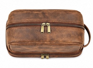 Sac de voyage en cuir véritable Premium Gravs avec fermeture éclair, double compartiment, style vintage, écologique, durable, poignée souple, pour cosmétiques - Product Image 2