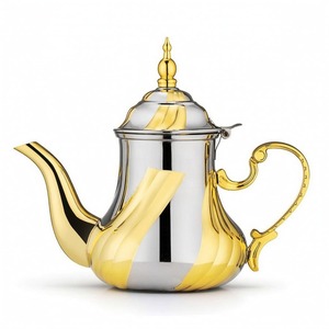 Metal Arabic Dallah Coffee Pot With Decorative Top And Curved Spout - Product Image 1