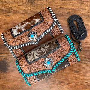Cartera tallada a mano, funda de teléfono de embrague, elegante, multiusos, carteras de cuero de piel de vaca, Cartera de Color turquesa para mujer - Product Image 2