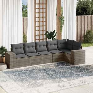 <b>Grey</b> Pe Rattan Garden Sofa Set 6 Seater Outdoor Furniture Contemporary Design Powder Coated Steel <b>Frame</b> - Product Image 3