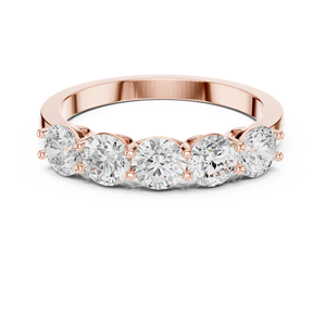 Bague en or rose à cinq pierres rondes brillantes, bague d'anniversaire classique, bague de mariage élégante pour femmes, fine - Product Image 2