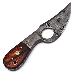 Cuchillo de caza para exteriores de acero de Damasco con espiga completa y mango de madera, para desollar ciervos, con orificio para el dedo, personalizable OEM - Product Image 5