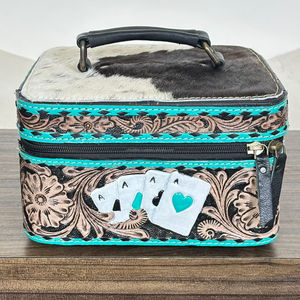 Boîte à bijoux en cuir de vachette de style occidental, fabriquée à la main, élégante, grande capacité, boîte de rangement de voyage pour femmes - Product Image 4