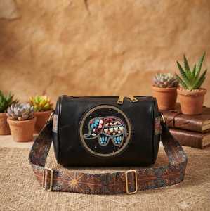 Vintage Lady Bohemian PU Mini Crossbody Shoulder Bag with Elephant Embroidery Single <b>Strap</b> Zipper Closure for Daily Use - Product Image 1