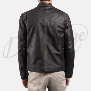 Chaqueta de Cuero Genuino Negra Retro para Hombre, Estilo Vintage Cafe Racer, Ajustada, Informal, para Invierno - Product Image 5