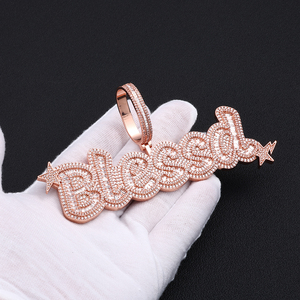 925 Silver Moissanite <b>Custom</b> <b>Name</b> Pendant Rose Gold Baguette Pave Personalized Script <b>Necklace</b> Charm Luxury Pendant - Product Image 3