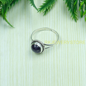 แหวนเงินแท้ 925 ประดับพลอยอเมทิสต์ธรรมชาติทรงกลมแบบคาโบชอง สีม่วง สำหรับผู้หญิง ของขวัญคริสต์มาส - Product Image 4