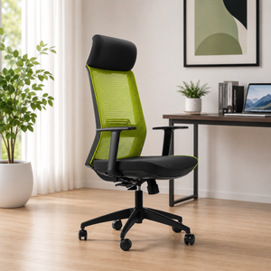 เก้าอี้สำนักงานผ้าแบบ Ergonomic พร้อมที่วางแขนปรับได้ พนักพิงศีรษะในตัว ดีไซน์หมุนได้ ยกขึ้นลงด้วยระบบไฟฟ้า สำหรับใช้ในบ้านและสำนักงาน - Product Image 1