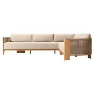 Luxury Outdoor Solid Teak Modular Sectional Sofa Set <b>U</b>-Shaped Waterproof Contemporary Design Rope Detail Lounge Furniture - Product Image 1