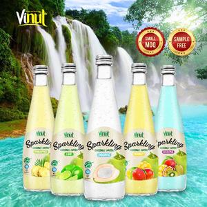 Botella de vidrio con sabor a melocotón de 290ml Agua de coco espumosa con pulpa Jugo de puré natural dulce Certificado Halal - Product Image 2