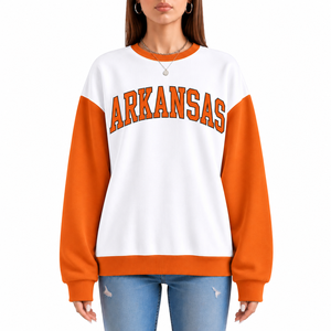 Sudadera de cuello redondo para mujer, nueva y moderna, con bloques de color, mangas rosas, estampado de letras de Florida, hombros caídos, estilo casual. - Product Image 5