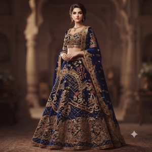 Lehenga Choli de Lujo con Bordado Intenso en Dorado Mostaza y Trabajo Zari para Novias, Ideal para Bodas y Fiestas - Product Image 5