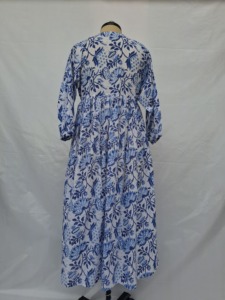 Vestido Maxi Floral Azul para Mujer, Manga Larga, Corte en A, Casual, con Botones al Frente, Cintura Alta, Uso Diario, Lavable, Estilo Boho, Formal, para Fiesta, Bonito - Product Image 5