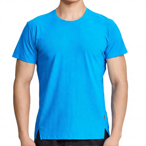 เสื้อยืดคอกลมแขนสั้นทรงเข้ารูปสำหรับผู้ชาย สีส้ม แห้งเร็ว ผ้าถักโพลีเอสเตอร์ สีพื้น ดีไซน์เรียบง่าย - Product Image 3