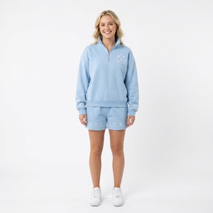 Ensemble polaire unisexe deux pièces : sweat-shirt demi-zip et short assorti, couleur unie, personnalisable, pour l'hiver et les fêtes, style décontracté - Product Image 5
