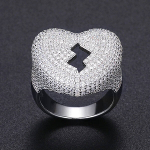 Broken Heart Moissanite Diamond <b>Ring</b> 925 Silver Iced Out Mens Hip Hop <b>Statement</b> <b>Ring</b> - Product Image 2