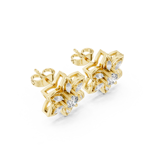 stunning floral marquise and round diamond stud earrings in solid 14k gold elegant handcrafted flower jewelry for women - Product Image 6