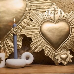 Wholesale Handmade Brass Sacred Heart <b>Wall</b> Plaque Ex Voto Flamed Wings Cross Metallic Gold Catholic Religious Home Decor Gift - Product Image 1