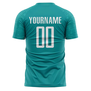 Maillot de football personnalisable bleu sarcelle, col rond, manches courtes, en polyester anti-humidité, unisexe, pour adulte, impression par sublimation - Product Image 1