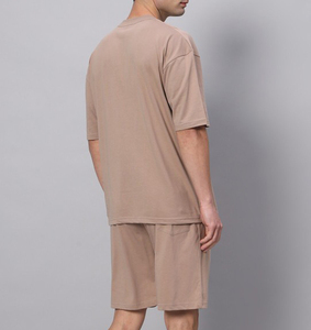 Ensemble deux pièces d'été pour hommes : T-shirt uni à manches courtes et short assorti, tenue streetwear personnalisée en tissu tricoté - Product Image 2
