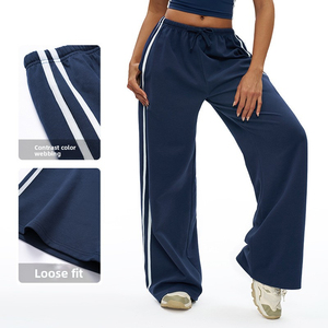 Pantalon droit à double rayure pour femme, taille élastique, décontracté, sportif, coupe décontractée, bas de pyjama athlétique - Product Image 2