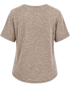 Camiseta Casual Personalizada para Mujer, Cuello en V, Color Taupe, Manga Corta, Mezcla de Algodón, Suave y Ligera, con Bolsillo, Cómoda para Uso Diario en Verano - Product Image 2
