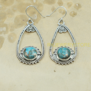 Pendientes Colgantes Hechos a Mano con Turquesa Azul y Cobre, Plata de Ley 925, Estilo Vintage, Joyería Boho para Mujer - Product Image 6