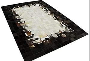 Tapis rond en patchwork de peau de vache, style moderne, avec dos antidérapant en caoutchouc, décoration de salon - Product Image 2