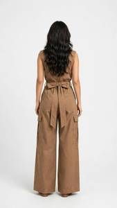 <b>Women's</b> Hooded <b>Short</b> Sleeveless <b>Cargo</b> Jumpsuit with Solid Casual Winter One-piece 100% Cotton Anti-Wrinkle Loose Fit - Product Image 3