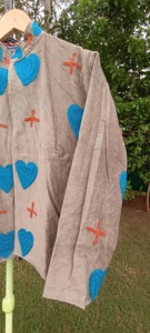 Veste bomber en velours tricoté artisanal de qualité supérieure pour femmes |   Vêtements d'extérieur bohèmes à motif cœur pour l'automne/hiver - Product Image 3