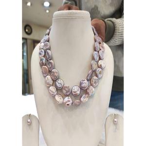 Hermoso Juego de Collar y Aretes de Perlas Barrocas de Primera Calidad, 2 Filas, para Niñas, Bodas, Compromisos, Fiestas - Product Image 1