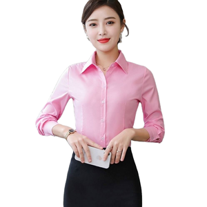 เสื้อเชิ้ตสีชมพูสำหรับผู้หญิง แขนยาว ปกคอปก ผ้าโพลีเอสเตอร์ระบายอากาศได้ดี เหมาะสำหรับใส่ทำงานหรือธุรกิจ ทรงปกติ - Product Image 4