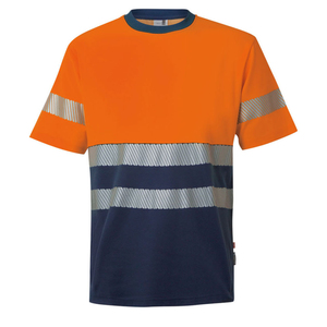 Men's <b>Orange</b> Navy Reflective Work T-Shirt Short Sleeve Round Neck Breathable Polyester Safety Apparel High Visibility Stripes - Product Image 1
