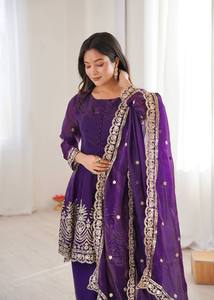 Indian Exporter Traditional Indian <b>Top</b> Plazzo Set Dupatta Pure Silk Knee-Length Parties Celebrations Natural Waist - Product Image 3