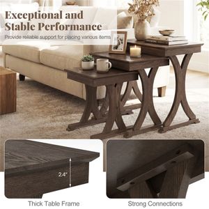 Elegante Set di 3 Tavolini da Caffè Impilabili Convertibili e Salvaspazio con Finitura in Legno Vintage per Soggiorno - Product Image 6