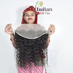 Extensions de cheveux humains indiens vierges, non traités chimiquement, 13*4*, frontale HD, bouclés, qualité machine, double épaisseur, ondulations profondes, fournisseur fabricant - Product Image 5