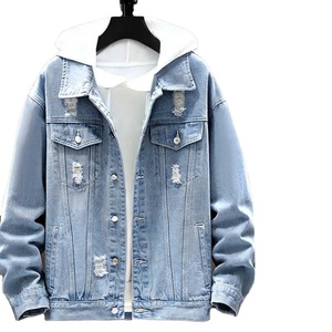 <b>Denim</b> <b>Coats</b> Jackets Unisex Stand Collar Regular Sleeve Hooded Streetwear Casual Slim Fit Single Breasted Simple <b>Coat</b> Front - Product Image 3