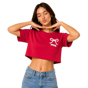 Cute Embroidery Women's Shirts Custom Cropped Baby Tee Cute Bow Graphic T-Shirts Soft Cotton Y2K Casual Streetwear Top Wholesale - Product Image 6