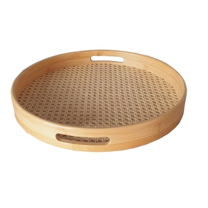 Plateau de service rond en bois |   Plateau décoratif en bois pour le thé, le café, les collations, le petit-déjeuner, la table à manger, la cuisine, la décoration de la maison - Product Image 1