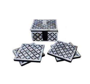 Creative Design Tea <b>Coaster</b> <b>Set</b> of 4 Pcs With Mother of Pearl Inlay With Holder Mats & Pads Dining For Kitchen Restaurant Use - Product Image 5