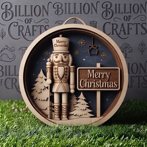 Décoration Murale de Noël en Bois Imprimée en Résine 3D de 25 cm, Décoration de Noël Joyeux Noël à Suspendre pour la Maison, Vente en Gros - Product Image 1