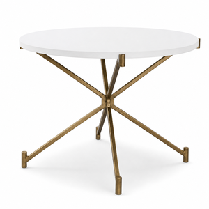 Table à manger moderne ronde en placage de bois blanc avec cadre et pieds en fer doré en forme d'étoile, table en bois contemporaine - Product Image 1