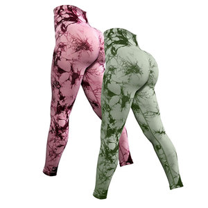 Women's High Waisted Full Length Yoga <b>Leggings</b> Printed Tie Dye <b>Pattern</b> Blue And Gray Four Way Stretch Spandex Polyester Pants - Product Image 2