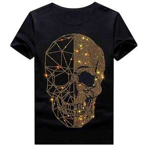 T-shirt personnalisé pour homme en strass, 100 % coton, écologique, à manches courtes, avec cristaux scintillants, respirant, couleur unie, tendance - Product Image 4