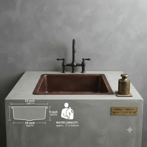 Fregadero de cocina individual de cobre martillado hecho a mano, estilo rústico, para empotrar bajo encimera, acabado antiguo, de fábrica OEM - Product Image 5