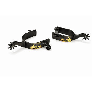 Éperons d'équitation de haute qualité, couleur noire, avec motif doré, pour bottes de cowboy, accessoires d'équitation personnalisables - Product Image 1