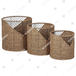 Panier de rangement en jonc de mer écologique fait main, tressé naturellement, organisateur de maison, taille personnalisée, style rustique rond Vietrustic, prix d'usine - Product Image 5