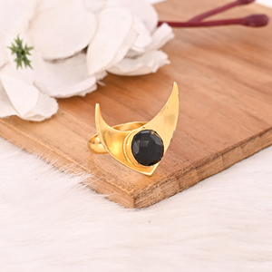 <b>Adjustable</b> Black Onyx Stone Gold Plated Brass <b>Ring</b> Handmade Trendy Fashion Jewelry for Women - Product Image 4